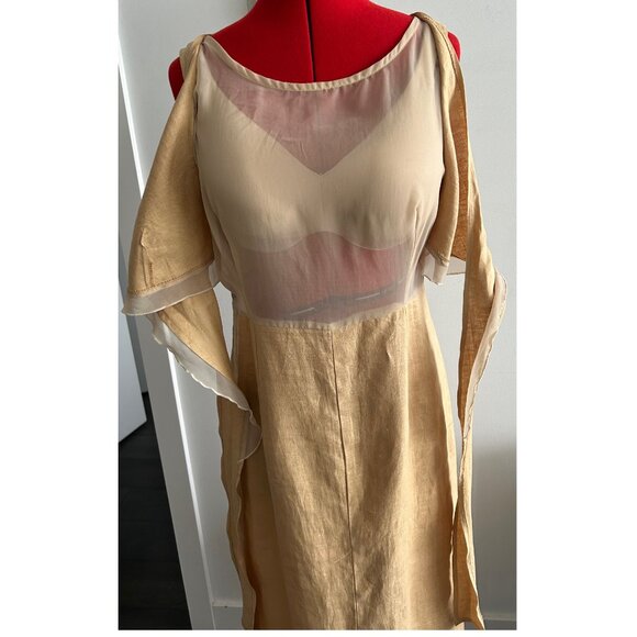 Femmes Je Vous Aime Tan Linen Dress Size Medium / Large - Picture 4 of 11